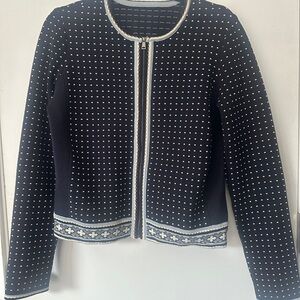 Tory Burch Navy and White Patterned Blazer